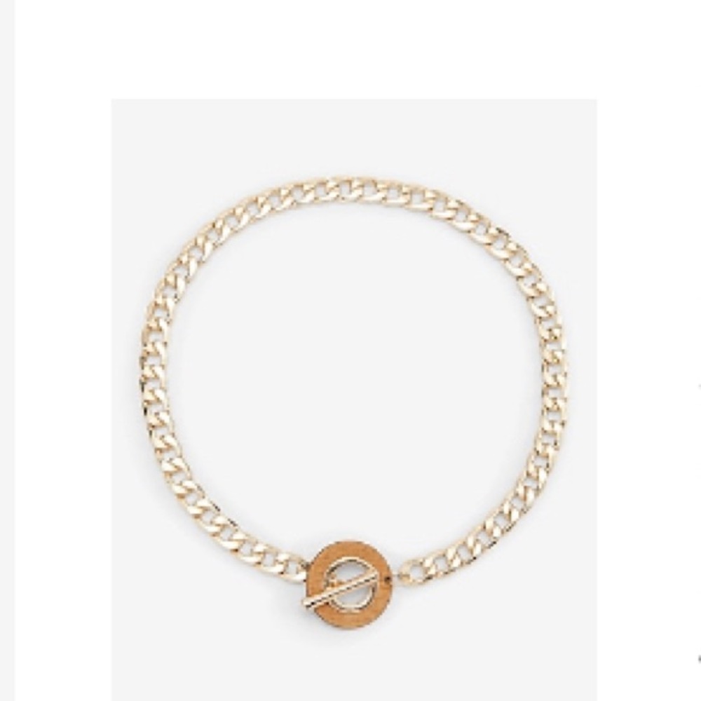 Express wooden toggle gold chain necklace